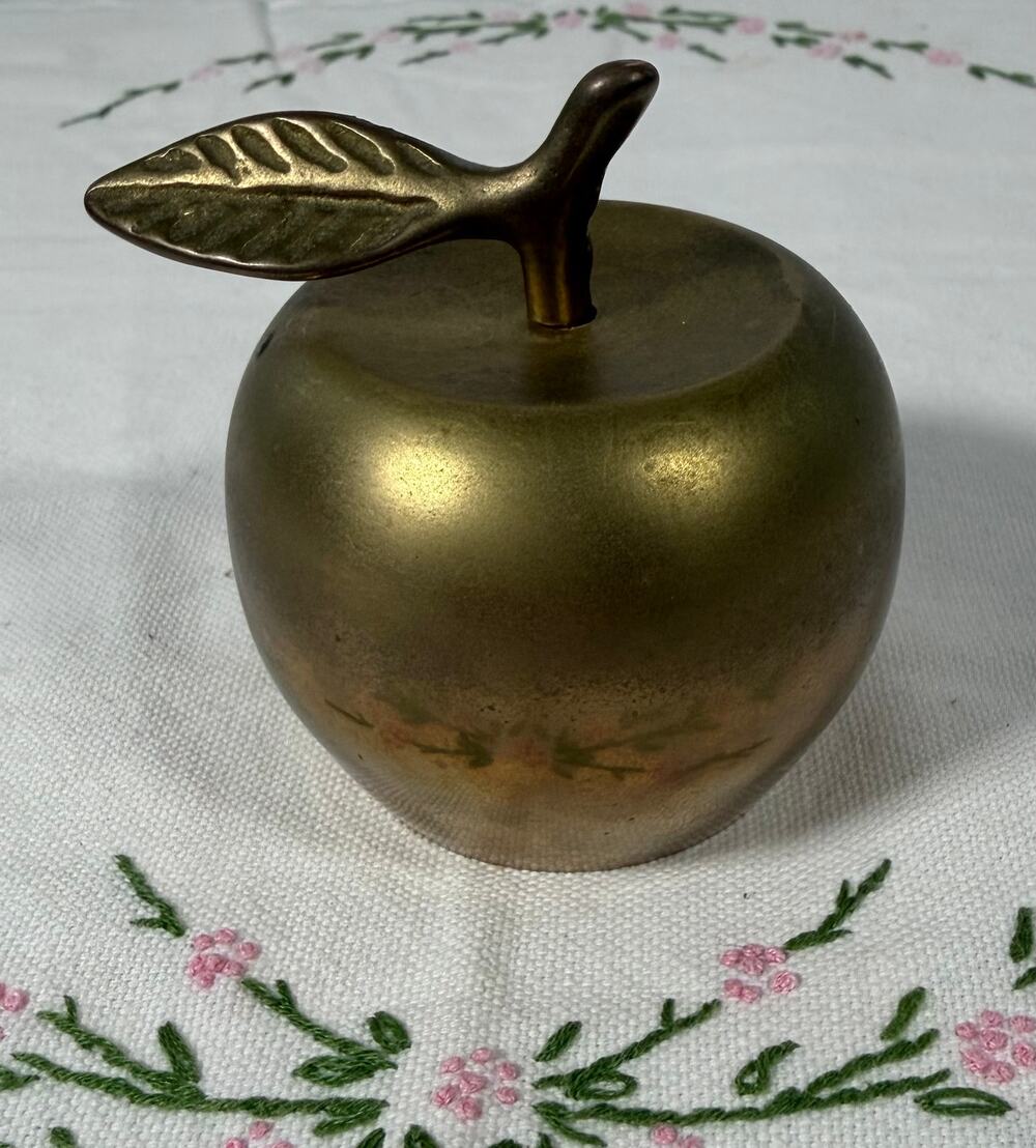 Vintage 70s Brass Apple Bell Leaf Handle Mid Century Desk Teacher Kitchen Decor